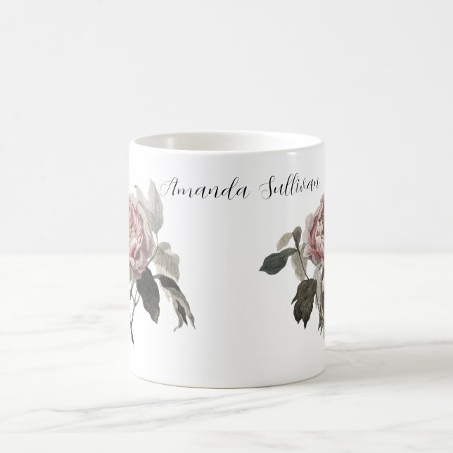 Mug Magic Hand drawn pink cabbage rose (PERSONLIZE) (Centre)