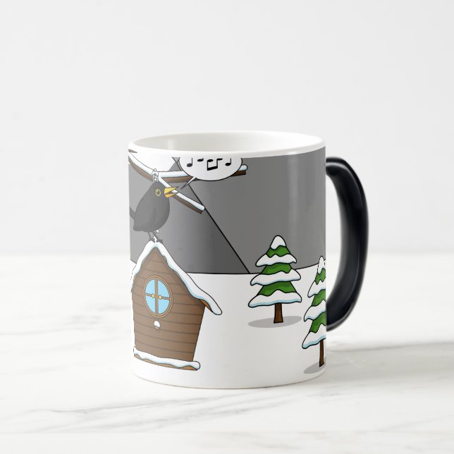 Mug Magic Happy Blackbird chanter dans le paysage hivernal (Devant droit)