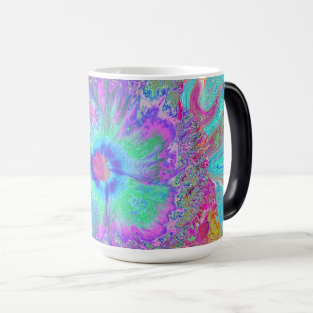 Mug Magic Hibiscus Bleu Rétro Psychedélique Arc-en-Ciel (Devant droit)