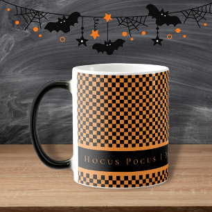 Mug Magic Hocus Pocus Orange Black Checkers Script Musique