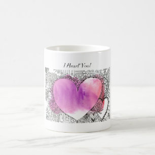 Mug Magic I Heart You Ornate Pink and Purple Heart Art