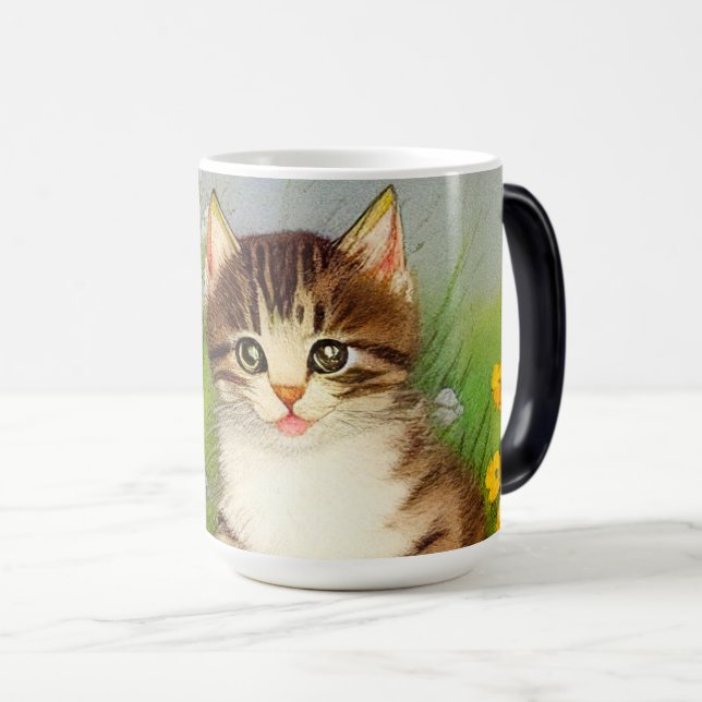 Mug Magic Illustration de chat souriant vintage (Devant droit)
