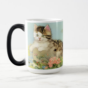 Mug Magic Illustration vintage de chat avec fleurs roses