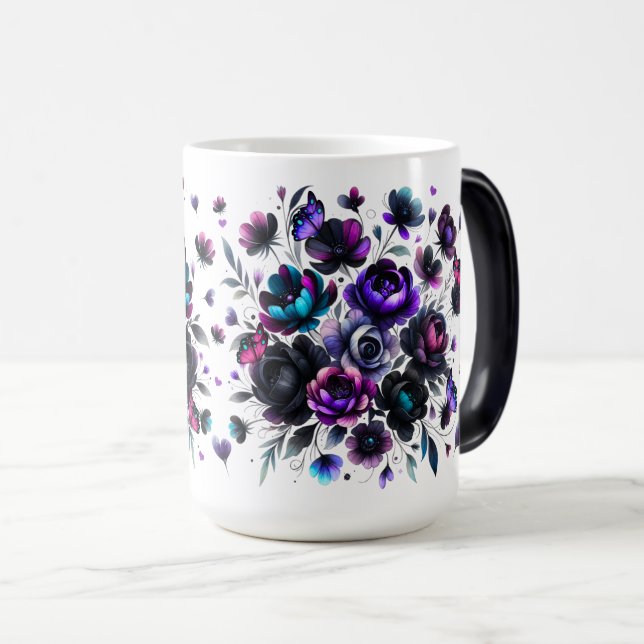 Mug Magic Imaginaire floral clair et foncé avec papillons (Devant droit)
