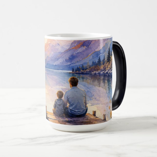 Mug Magic Impression d'art aquarelle du lac Père et Fils (Devant droit)