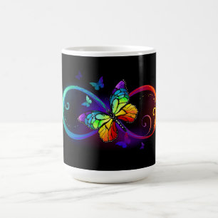 Mug Magic Infini vibrant avec papillon arc-en-ciel sur fond 