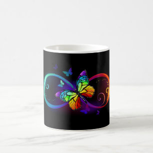 Mug Magic Infini vibrant avec papillon arc-en-ciel sur noir