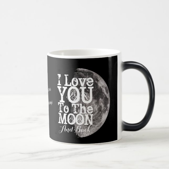 Mug Magic Je t'aime à la lune et au dos avec votre nom (Droite)