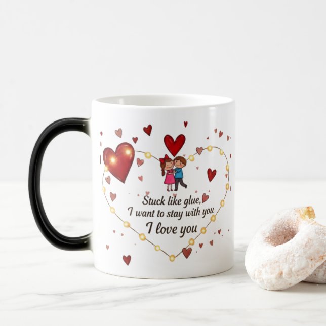 Mug Magic Je t'aime Cute cartoon Heart Morphing  (Avec donut)