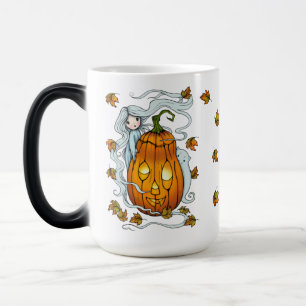 Mug Magic Joli fantôme et citrouille d'Halloween avec feuill