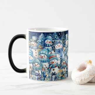 Mug Magic Jolie famille de bonhomme de neige aquarelle bleue