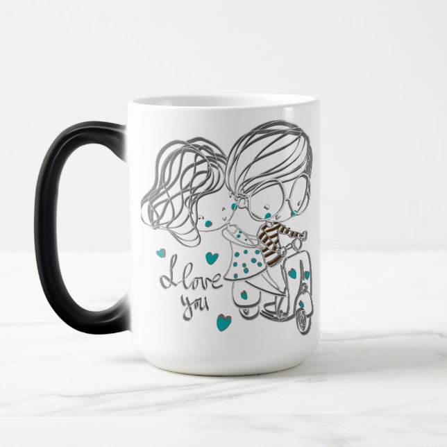 Mug Magic Jolie illustration numérique "Je t'aime" dessinée  (Gauche)