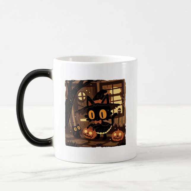 Mug Magic Jolie sorcière de chat noir avec seau Citrouille (Gauche)