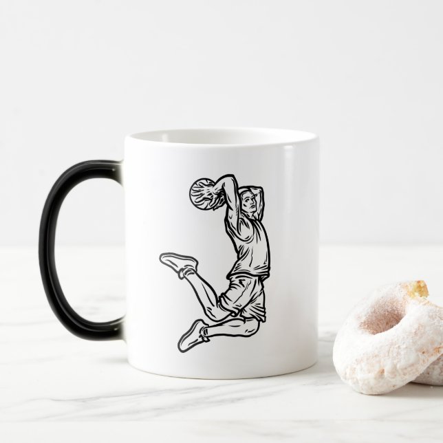 Mug Magic Joueur de basket-ball faisant Slam Dunk Dark Desig (Avec donut)