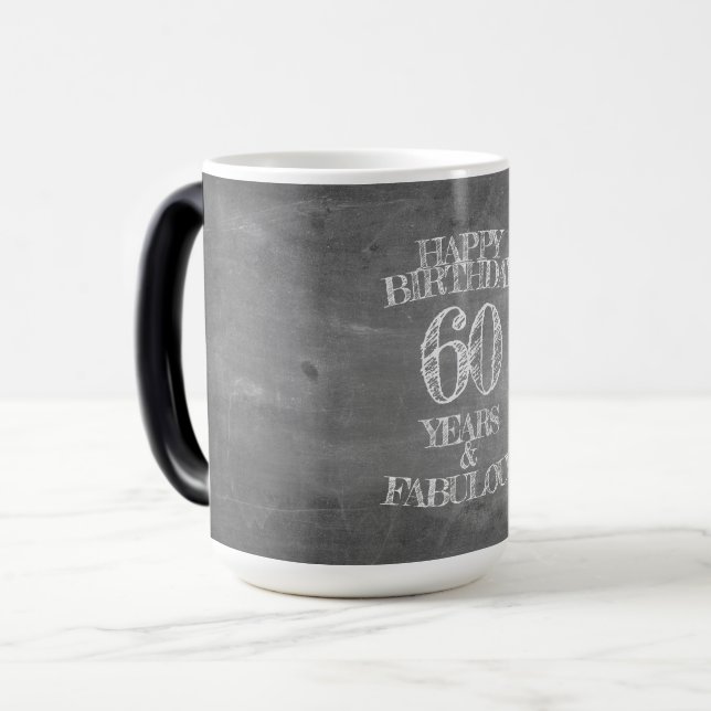 Mug Magic Joyeux anniversaire - 60 ans & Fabuleux en chalkbo (Devant gauche)