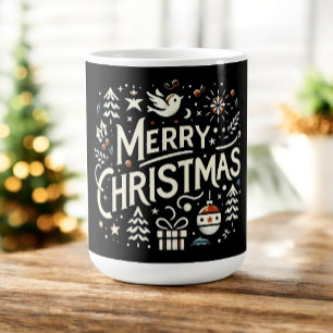 Mug Magic Joyeux Noël Typographie Graphique Blanche