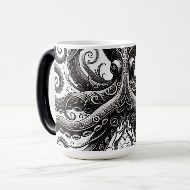 Mug Magic Kraken Steampunk Octopus Ornate Black (Devant gauche)