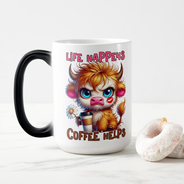 Mug Magic La vie arrive, le café aide (Avec donut)
