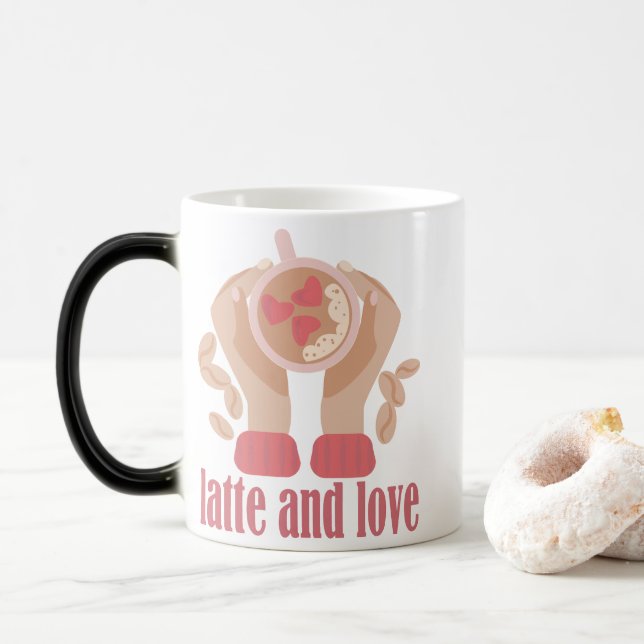 Mug Magic Latte et coupe d'amour, mains et citation de café (Avec donut)
