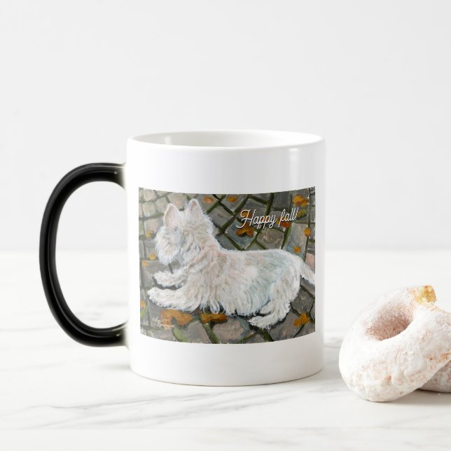 Mug Magic L'automne laisse Westie sur Patio (Avec donut)