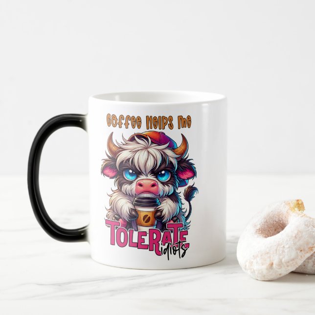 Mug Magic Le café m'aide à tolérer les idiots  (Avec donut)