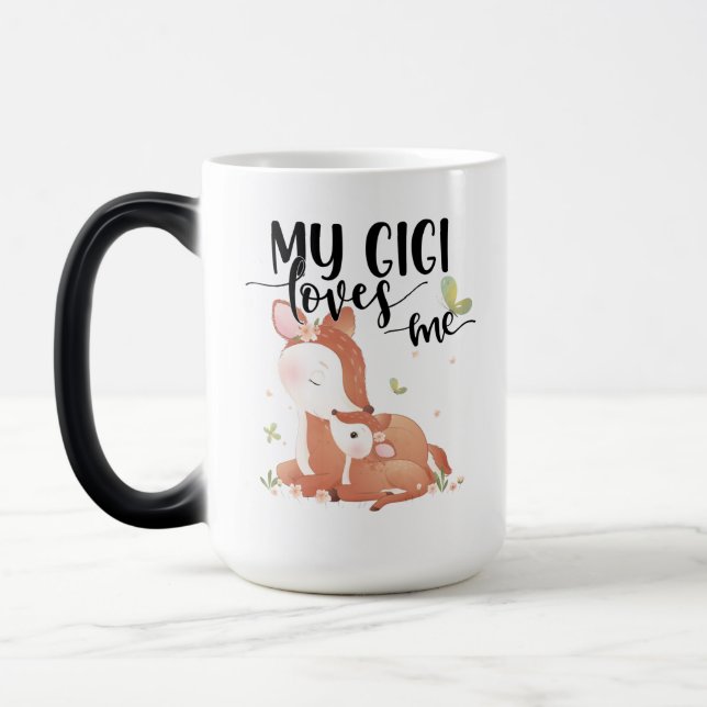Mug Magic Le cerf de bois Doe et le bébé Fawn Mon Gigi m'aim (Gauche)