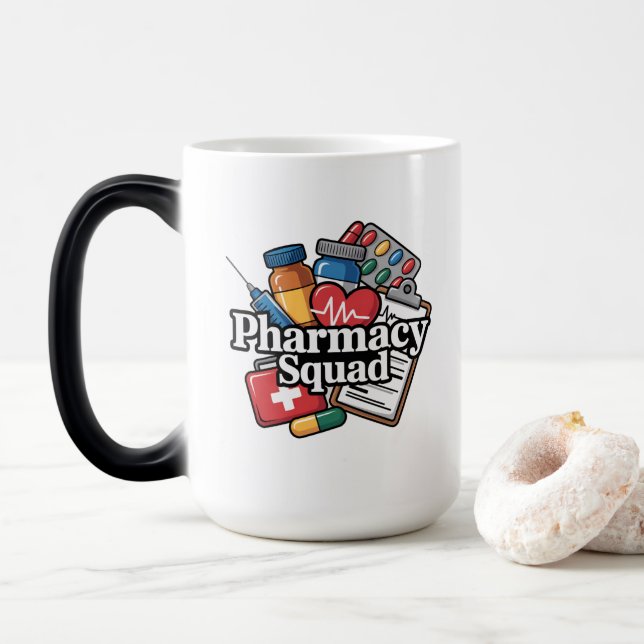 Mug Magic 'L'équipe de pharmacie'. (Avec donut)
