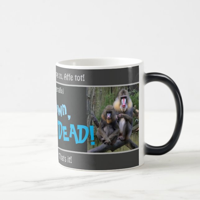 Mug Magic Lid down, singe mort - stupide traduit allemand! (Droite)