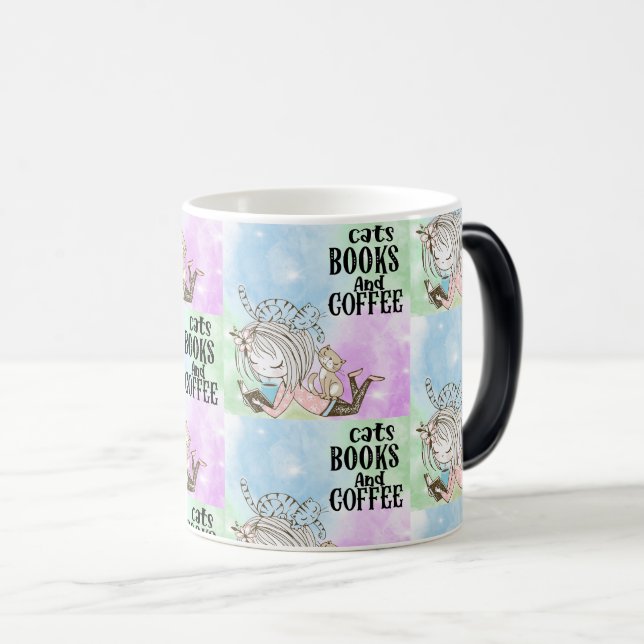 Mug Magic Livres de lecture Cute Cat avec Café (Devant droit)