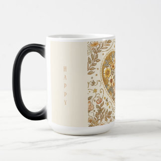 Mug Magic Luxury, , Beigi Gold Yellow ,Love Heart Flowers 