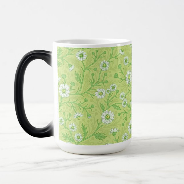Mug Magic Marguerites en blanc et vert sur fond vert miel (Gauche)