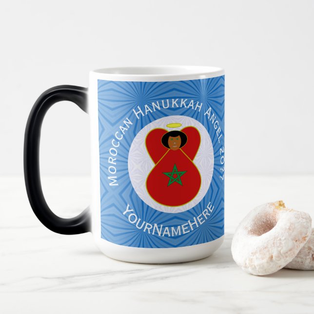 Mug Magic Marocain Hanoukka Angel Drapeau personnalisé (Avec donut)