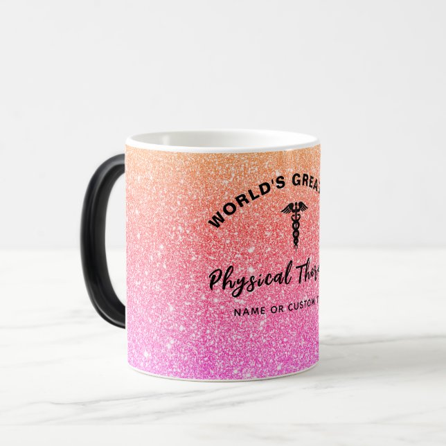 Mug Magic Meilleur physiothérapeute du monde Nom arc-en-ciel (Devant gauche)