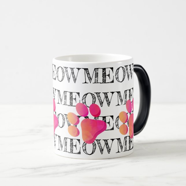 Mug Magic MEOW Typographie Chat rose Empreinte de patte Anim (Devant droit)