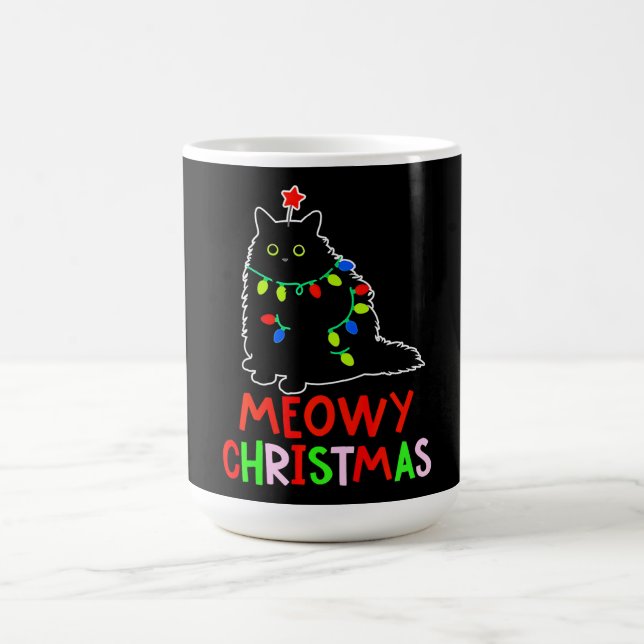 Mug Magic Meowy Christmas Xmas Lights Black Cat Pajamas  (Centre)