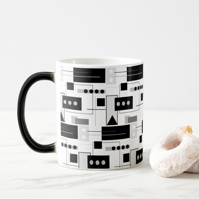 Mug Magic Mid Century moderne Abstrait noir blanc et gris (Avec donut)