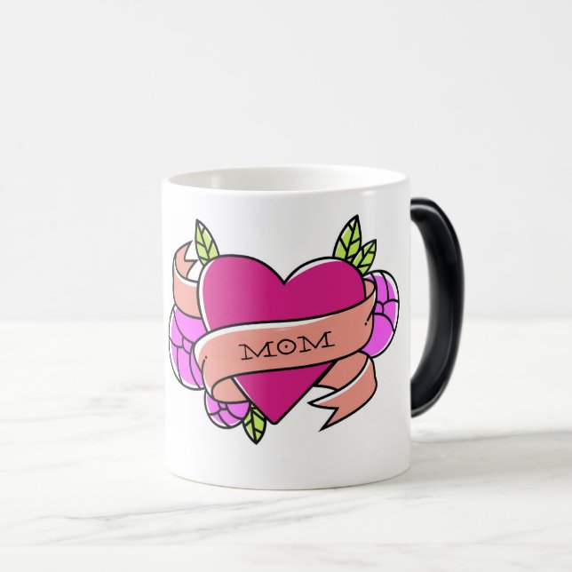 Mug Magic MOM Tatouage cardiaque Floral rose Cool vert (Devant droit)