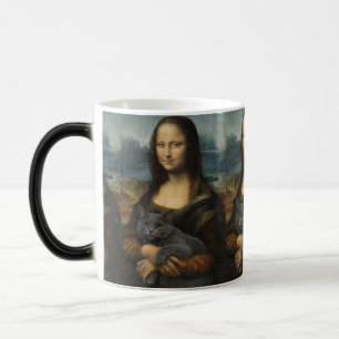 Mug Magic Mona Lisa tenant un élégant chat gris