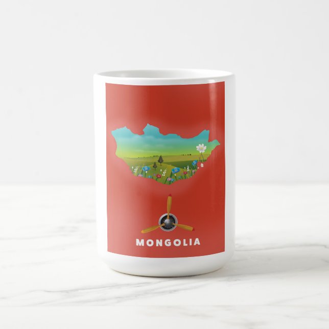 Mug Magic Mongolie Carte illustrée affiche touristique. (Centre)