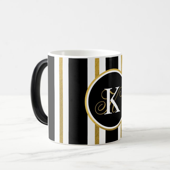 Mug Magic Monogramme Elégant Noir & Or Personnalisé (Devant gauche)