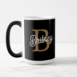 Mug Magic Monogramme moderne élégant Nom Black Gold Script