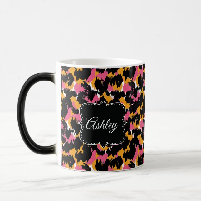Mug Magic Monogramme personnalisé rose imprimé guépard chic (Gauche)