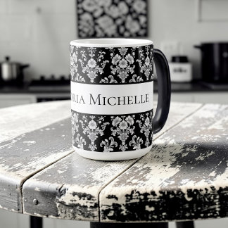Mug Magic Motif damassé noir et blanc victorien