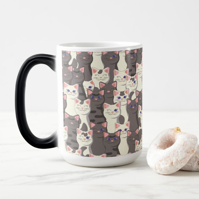 Mug Magic Motif de chats blancs et gris (Avec donut)