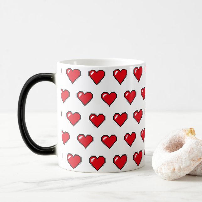 Mug Magic Motif de cœur en pixel 8 bits rouge (Avec donut)