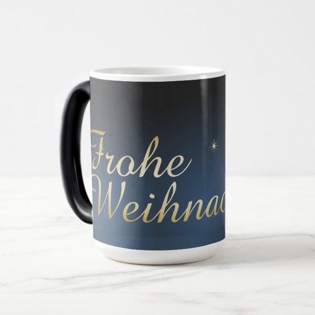 Mug Magic Motif de Noël bleu avec un sapin de Noël doré (Devant gauche)