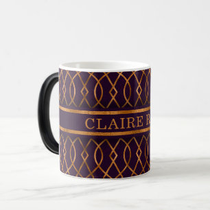 Mug Magic Motif en treillis or violet géométrique chic