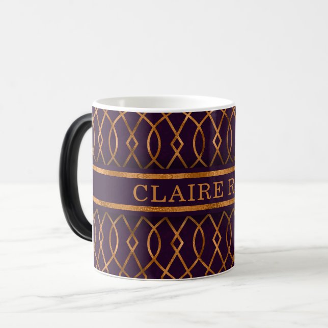 Mug Magic Motif en treillis or violet géométrique chic (Devant gauche)