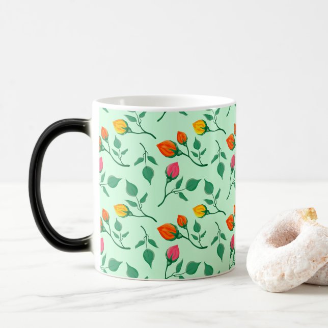 Mug Magic Motif floral avec fleurs roses colorées (Avec donut)