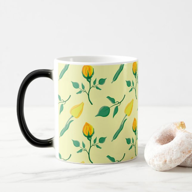 Mug Magic Motif floral avec rose jaune et fleurs de tulipe (Avec donut)